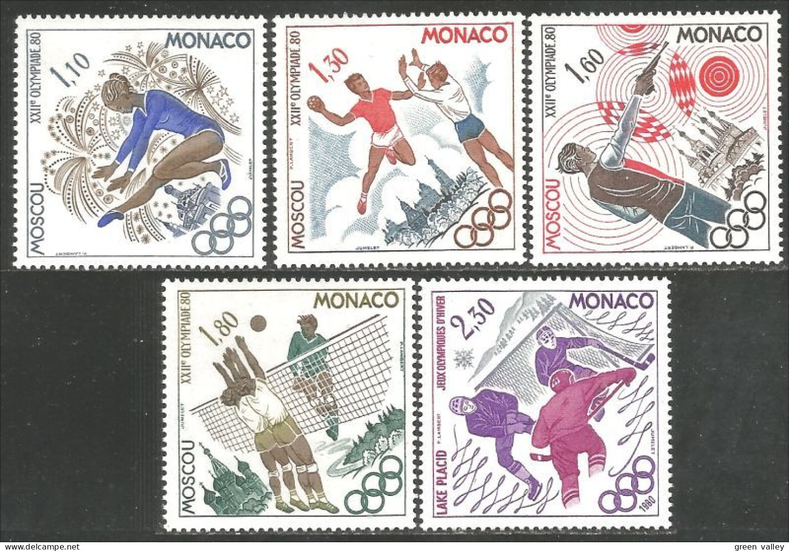 630 Monaco Yv 1218-22 Olympiques Lake City Ice Hockey Glace MNH ** Neuf SC (MON-845b) - Winter 1980: Lake Placid