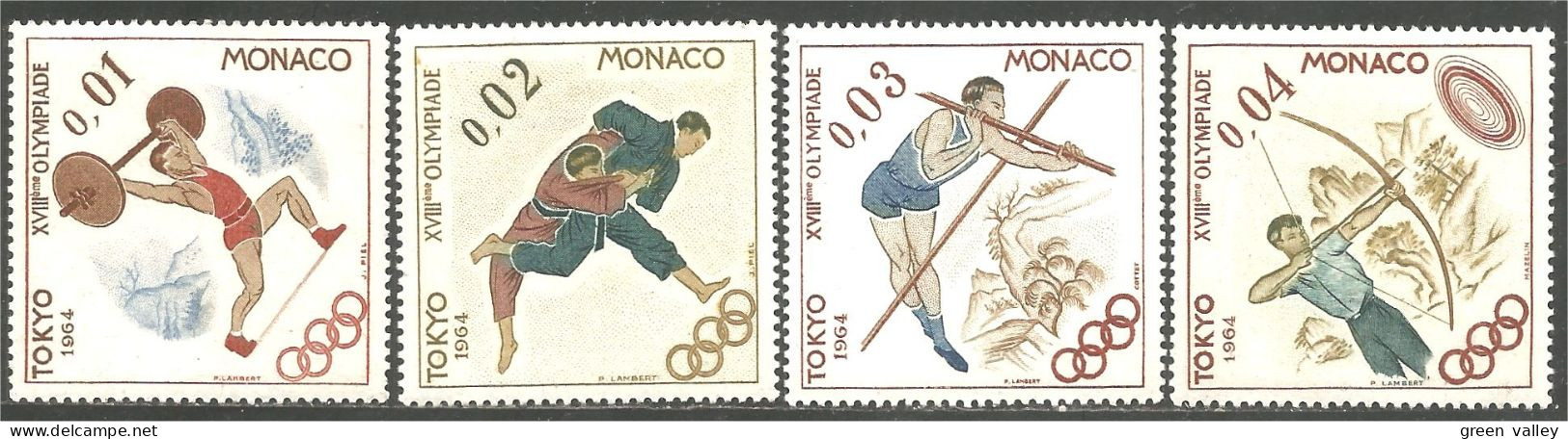 630 Monaco Yv 654-57 Olympiques Tokyo Saut Perche Pole Jump Tir Arc Archery MH * Neuf (MON-840b) - Summer 1964: Tokyo