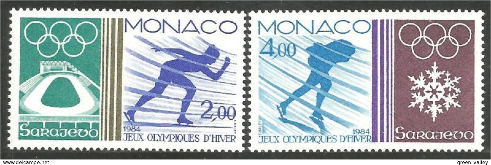 630 Monaco Yv 1416-17 Olympiques Sarajevo Skating Patinage MNH ** Neuf SC (MON-798b) - Figure Skating