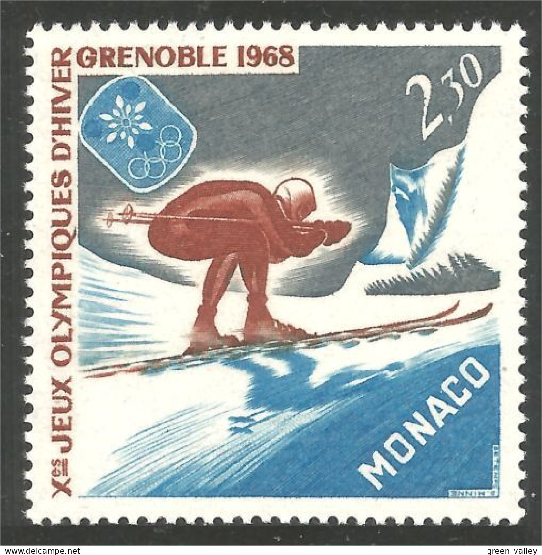 630 Monaco Yv 733 Olympiques Grenoble Ski Descente Downhill MNH ** Neuf SC (MON-791) - Unused Stamps