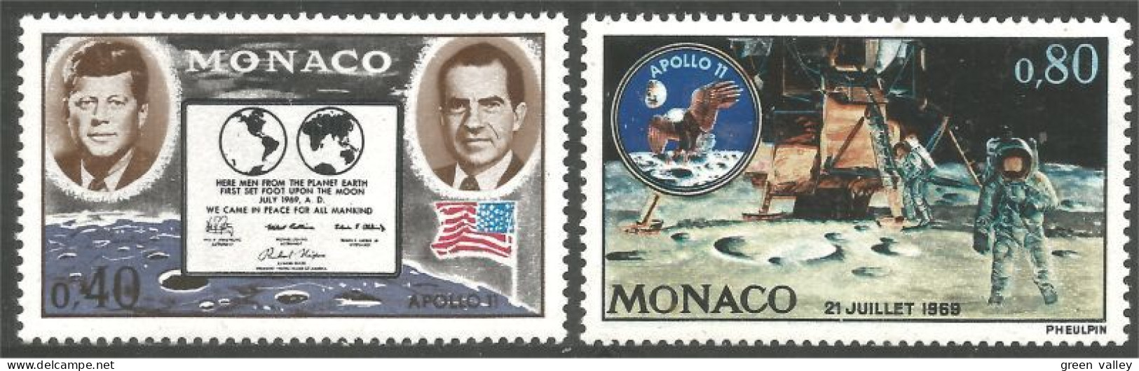 630 Monaco Yv 829-830 Espace Space Apollo XI Kennedy Nixon MNH ** Neuf SC (MON-689) - Unused Stamps