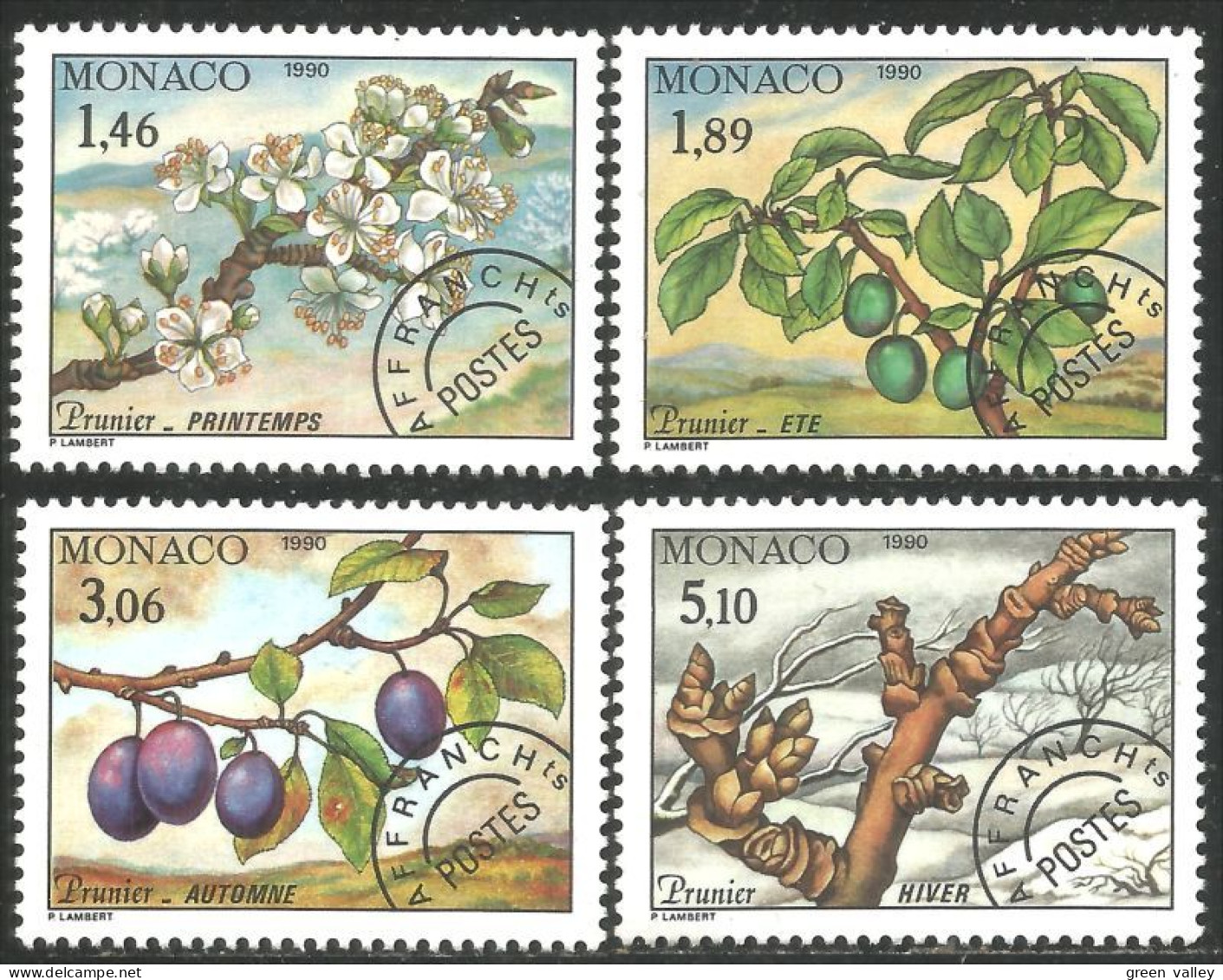 630 Monaco Préo Yv 106-09 Prunier Plum Tree Fruit Tree Arbre MNH ** Neuf SC (MON-639a) - Préoblitérés