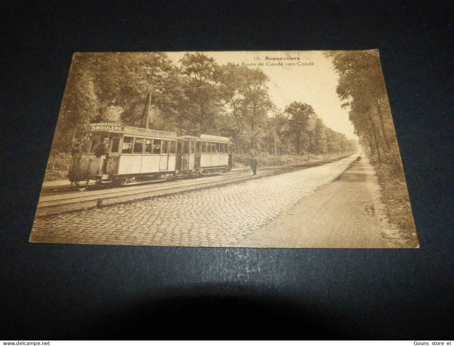 BC30-9 Cpa Péruwelz Bonsecours La Route De Condé Vers COndé  Tram Pub Chocolat Droulers - Péruwelz