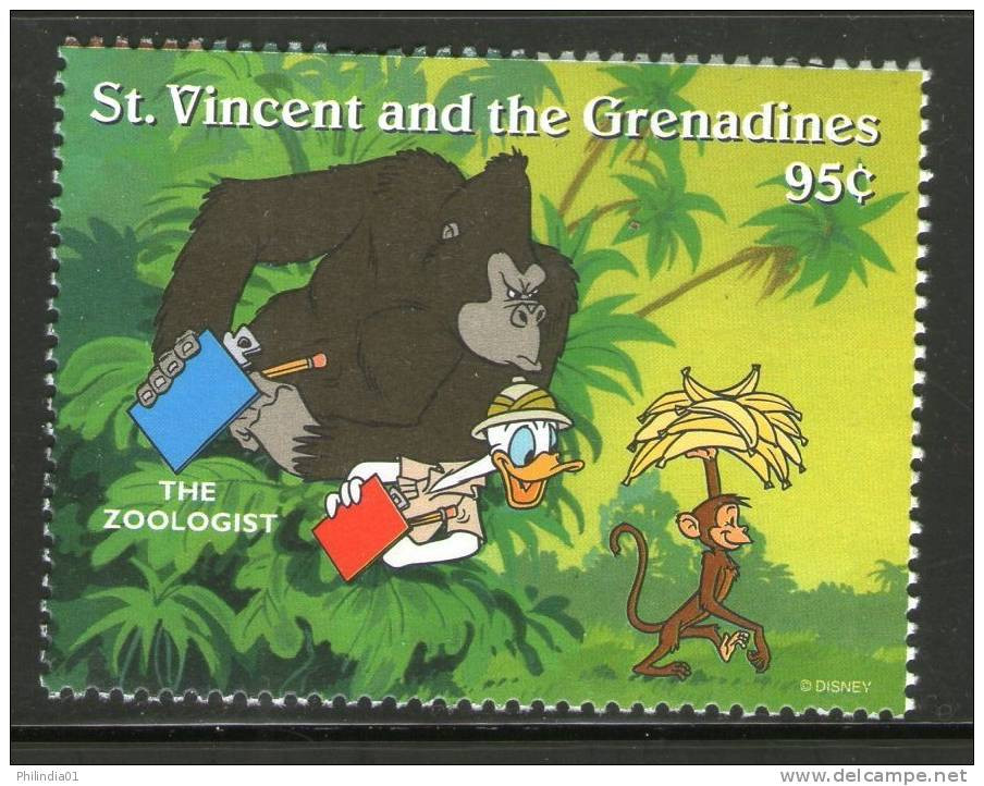 St. Vincent 1996 Zoologist Donal Duck Gorilla Monkey Job Disney Cartoon Animation Film Cinema Sc 2251i MNH # 3357 - Disney