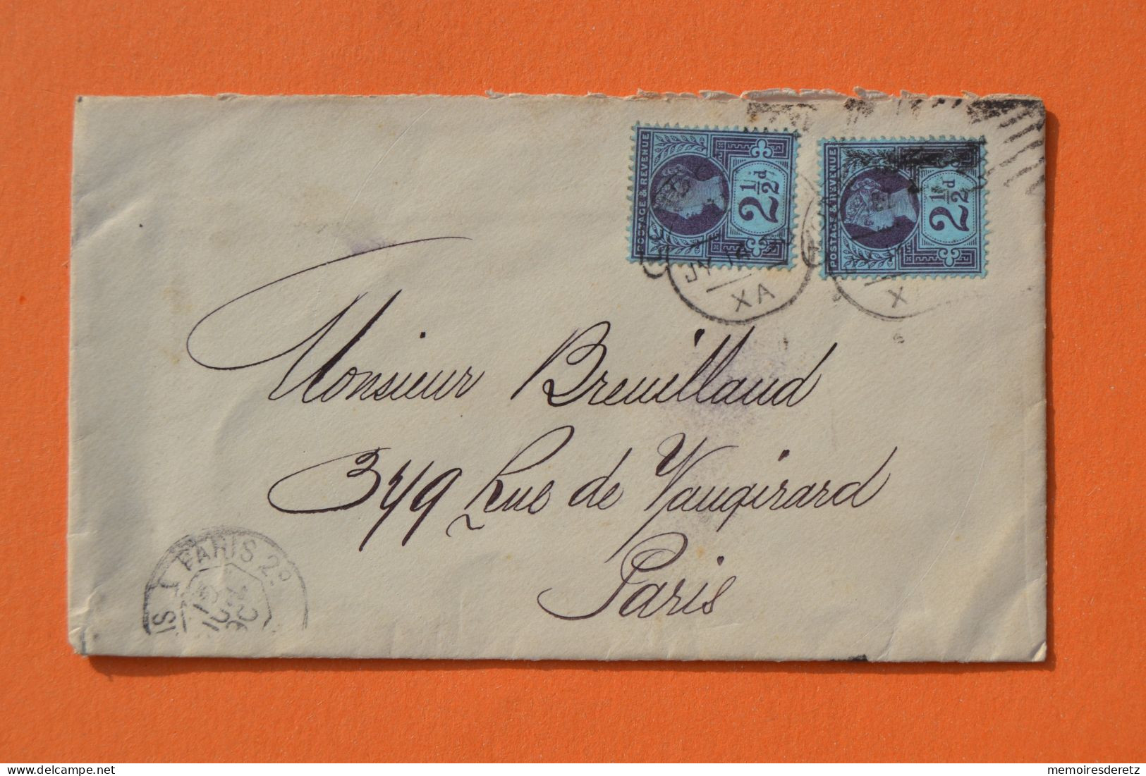 United Kingdom - Lettre Timbres Queen VICTORIA 2 1/2 D - Pour Paris France - Cartas & Documentos