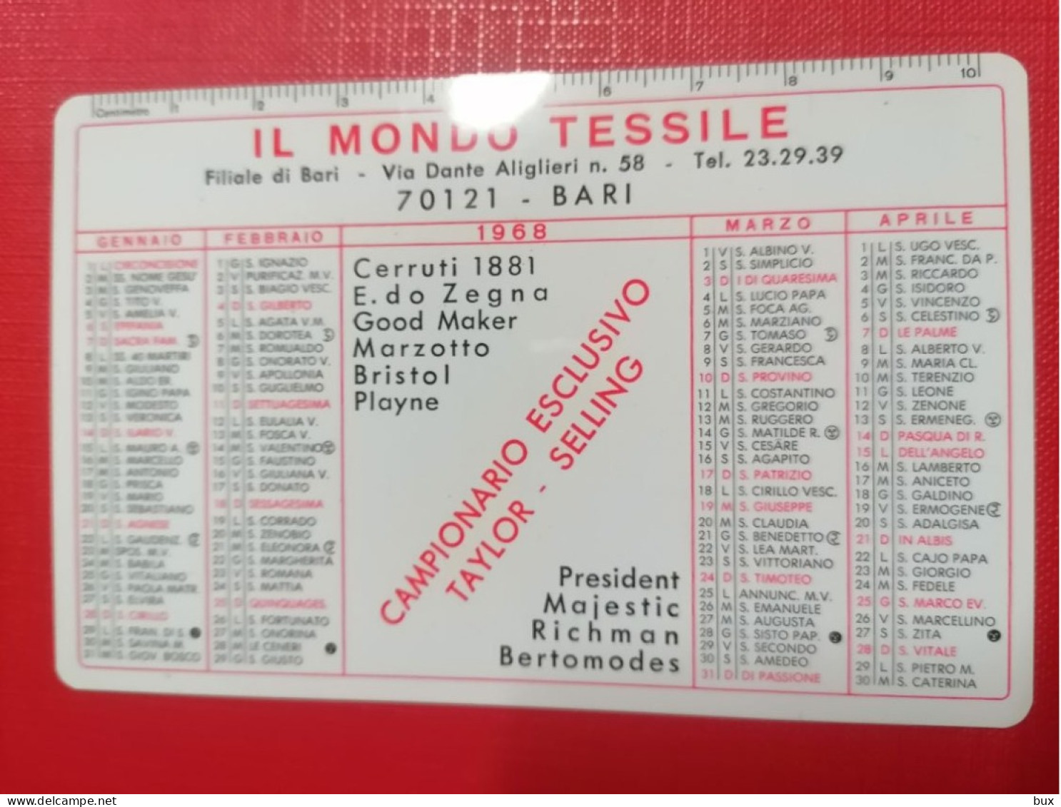 1968 Bari Il Mondo Tessile Cerruti Zegna Marzotto Bristol Calendario Tascabile Pubblicità - Tamaño Pequeño : 1941-60