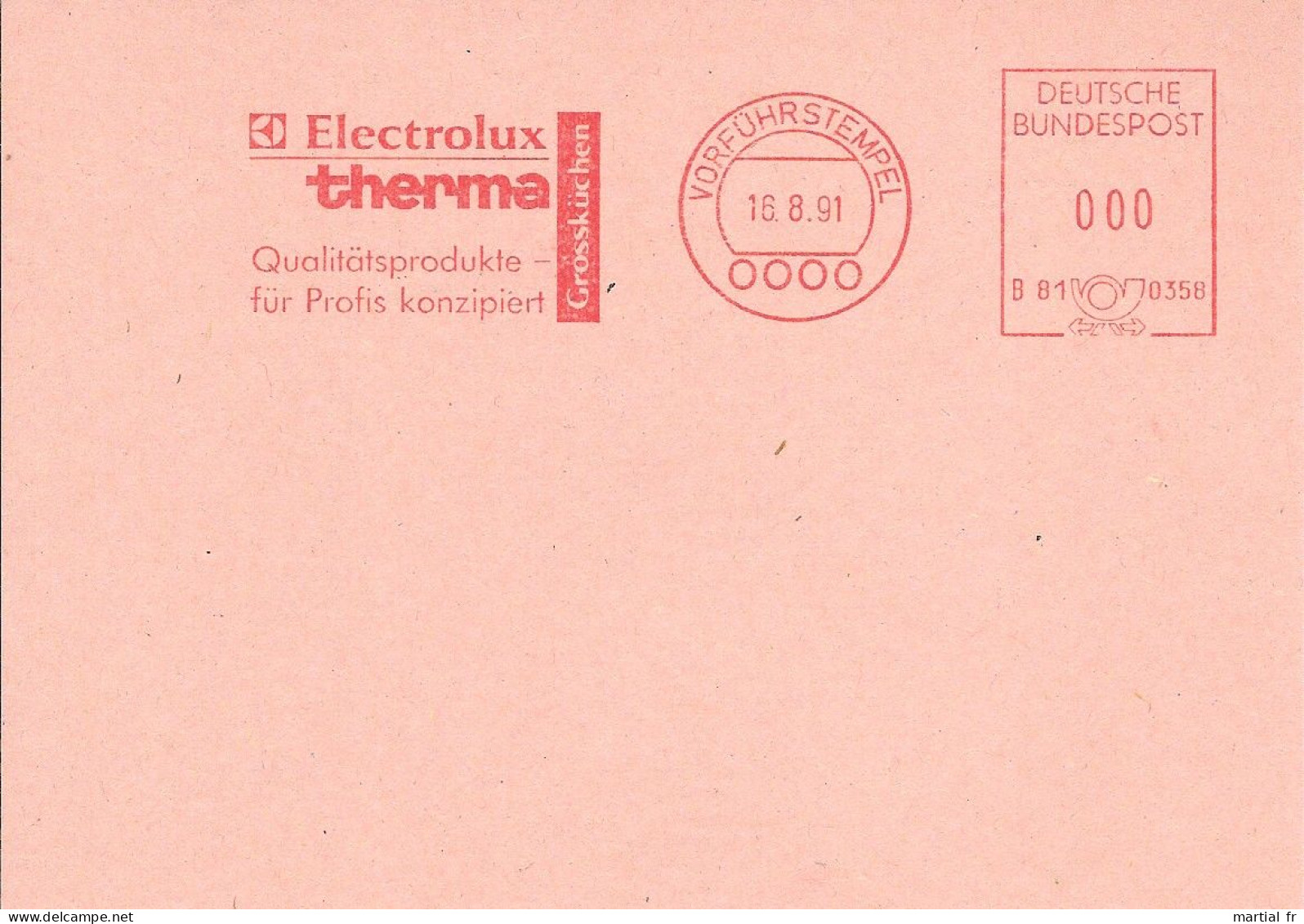 EMA ALLEMAGNE DEUTSCHLAND BUND GERMANY VORFUHRSTEMPEL SPECIMEN Electrolux Electromenager Therma Grosskûchen - Fabriken Und Industrien