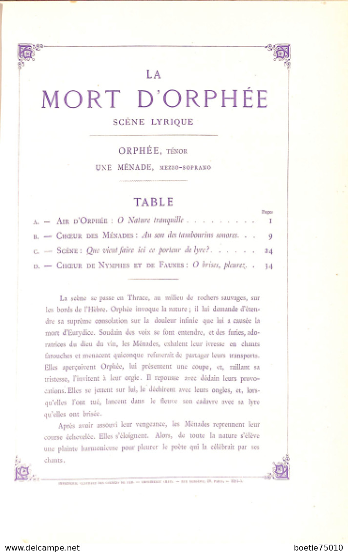 La Mort D'Orphée. Scène Lyrique De Delibes. Partition Ancienne, Couverture Illustrée Borie - Spartiti