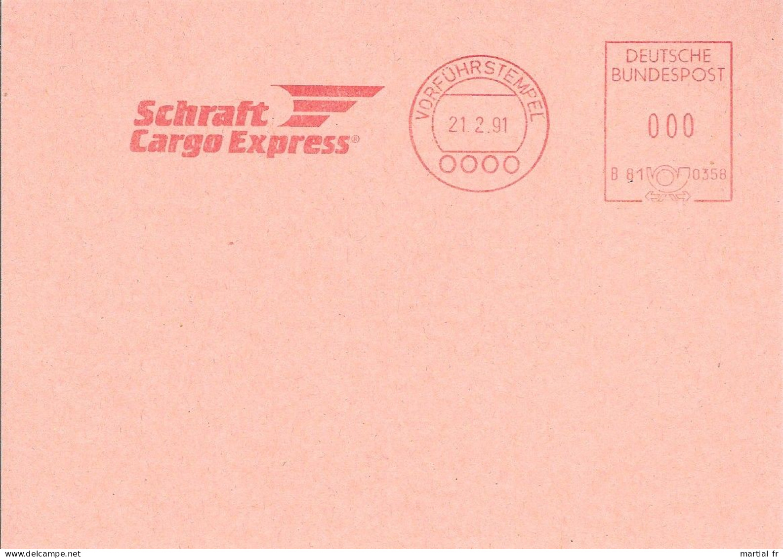 EMA ALLEMAGNE DEUTSCHLAND BUND GERMANY VORFUHRSTEMPEL SPECIMEN TRANSPORT EXPDEDITION SCHRAFT CARGO EXPRESS - Altri (Terra)