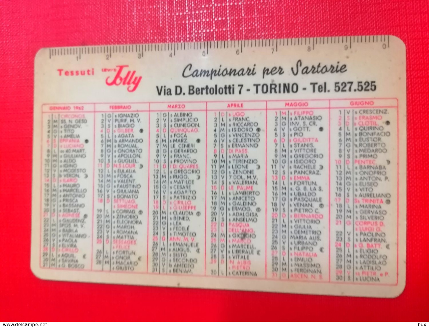1962 Tessuti Levi's Jolly Torino Calendario Tascabile - Petit Format : 1941-60