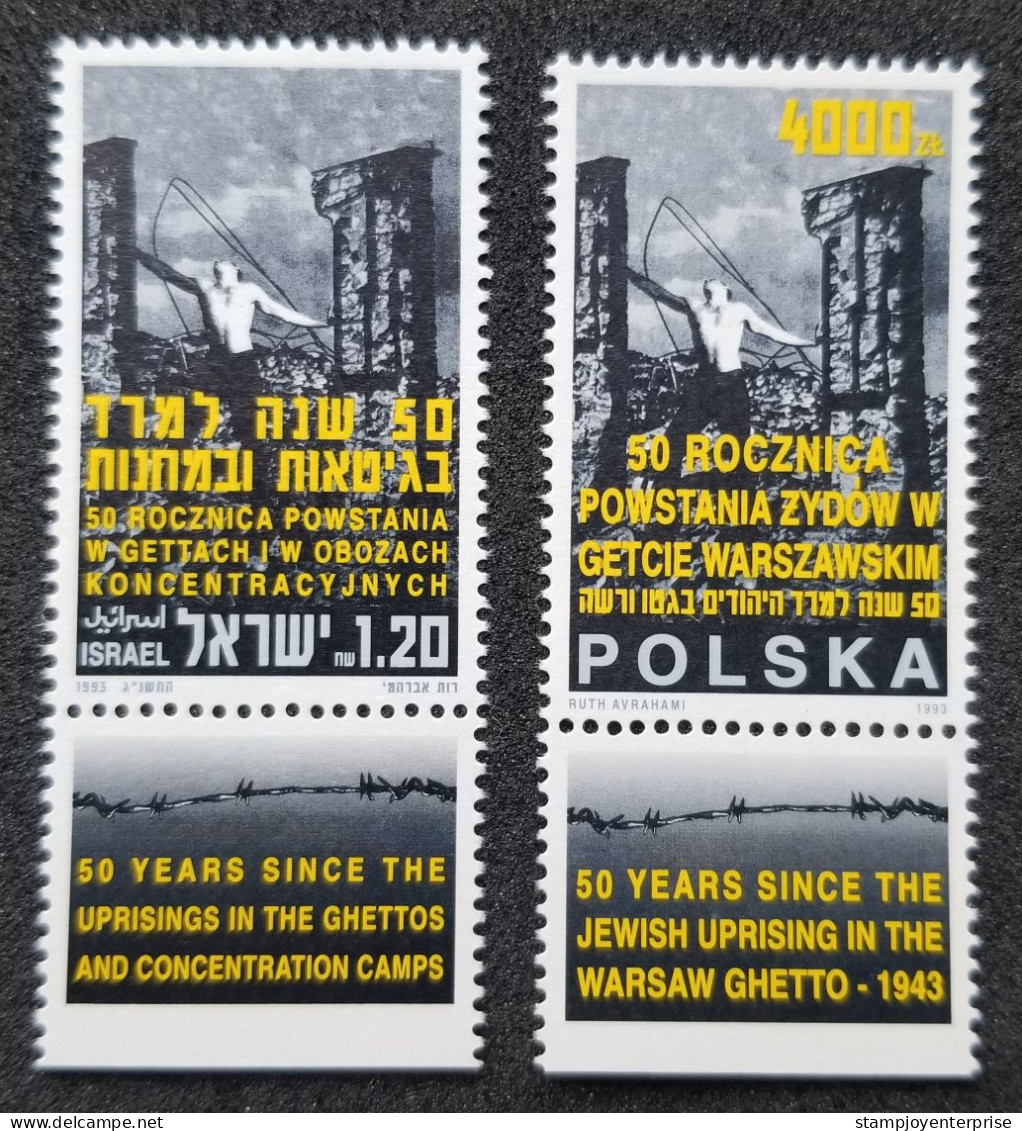Israel Poland 50th Anniv Warsaw Ghetto Uprising 1993 World War (stamp Pair) MNH - Ongebruikt (met Tabs)