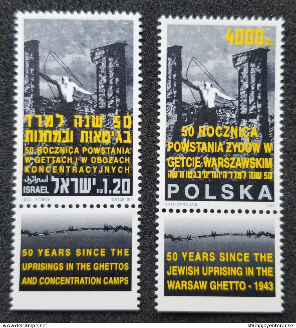 Israel Poland 50th Anniv Warsaw Ghetto Uprising 1993 World War (stamp Pair) MNH - Nuevos (con Tab)