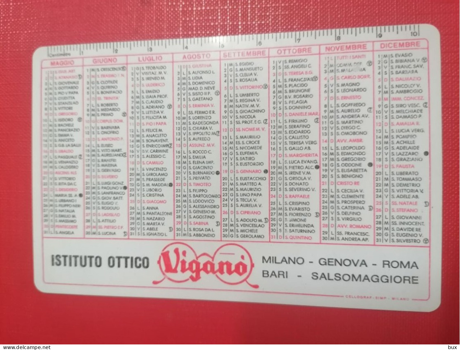 1971 Istituto Ottico Viganò Calendarietto Tascabile Pubblicità - Klein Formaat: 1971-80