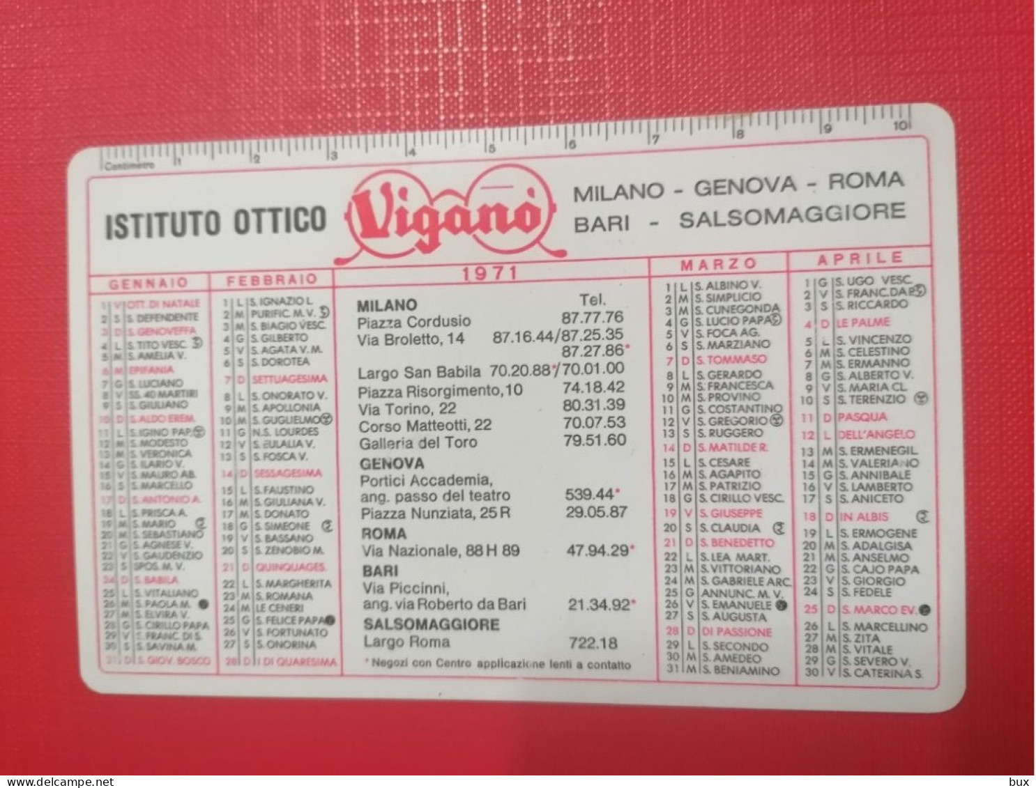 1971 Istituto Ottico Viganò Calendarietto Tascabile Pubblicità - Kleinformat : 1971-80