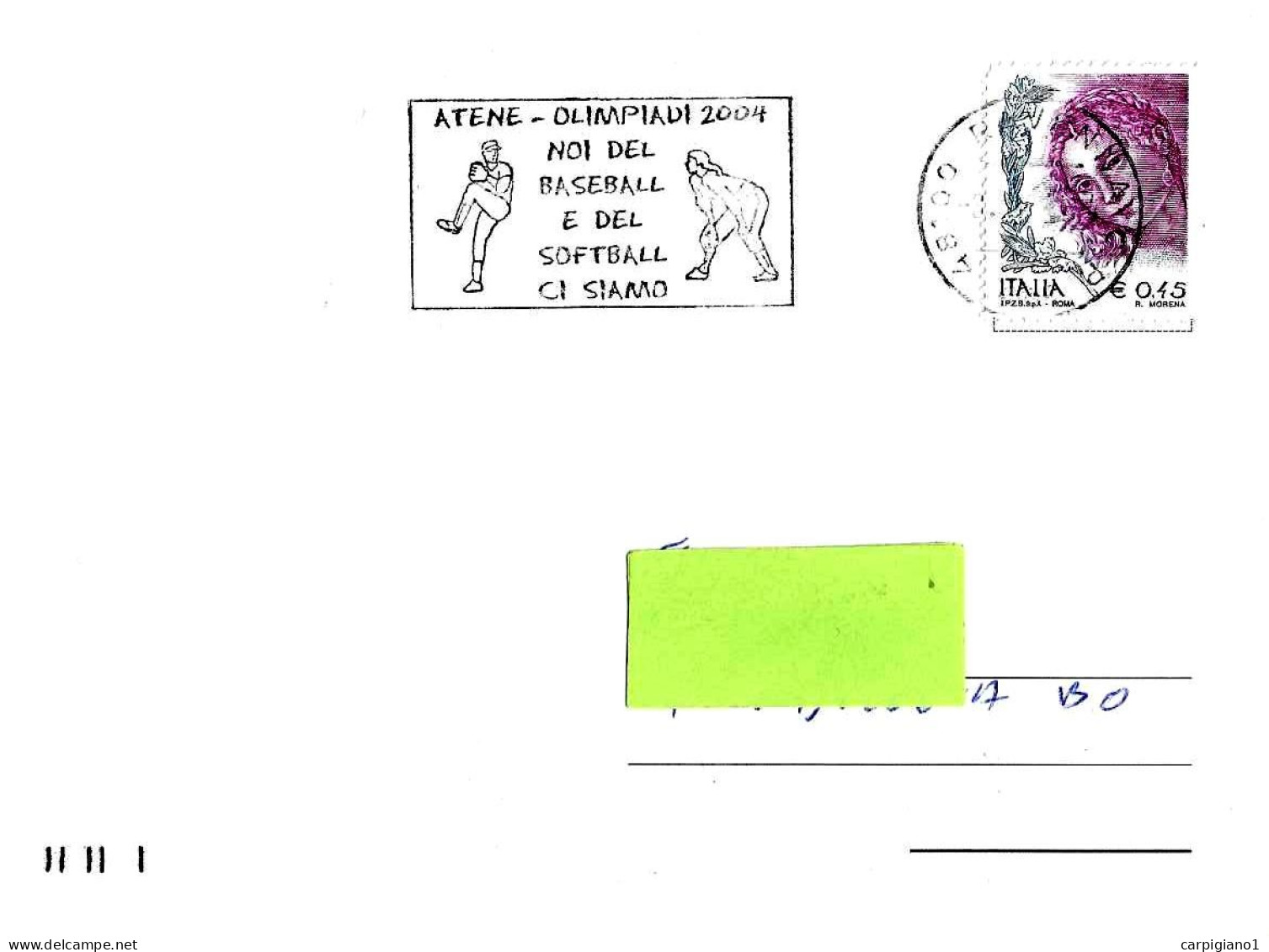 ITALIA ITALY - 2004 RAVENNA Olimpiadi Atene Noi Del BASEBALL E SOFTBALL Ci Siamo Su Cartolina Spec. 1998 Bergamo - 7221 - 2001-10: Storia Postale