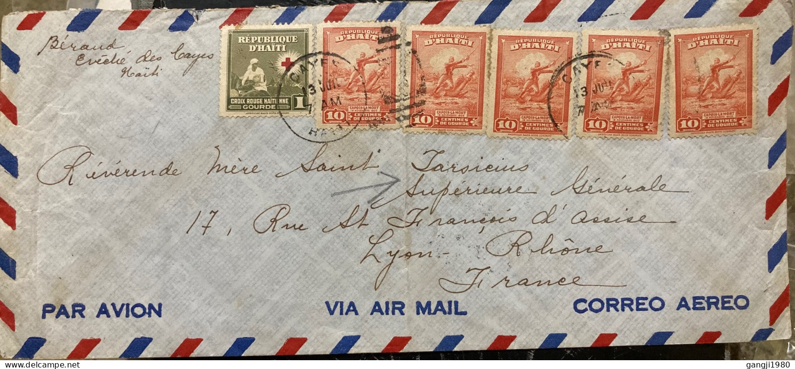 HAITI 1949, COVER USED TO FRANCE, SLOGAN VISIT PORT AU PRINCE,1944 NURSE & SOLDIER,1946 ROOSEVELT, CAPOIS  LA MORT, 1947 - Haïti