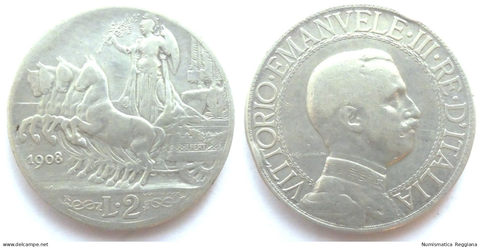 Vittorio Emanuele III - 2 Lire Argento Quadriga Veloce 1908 BB+ - 1900-1946 : Victor Emmanuel III & Umberto II