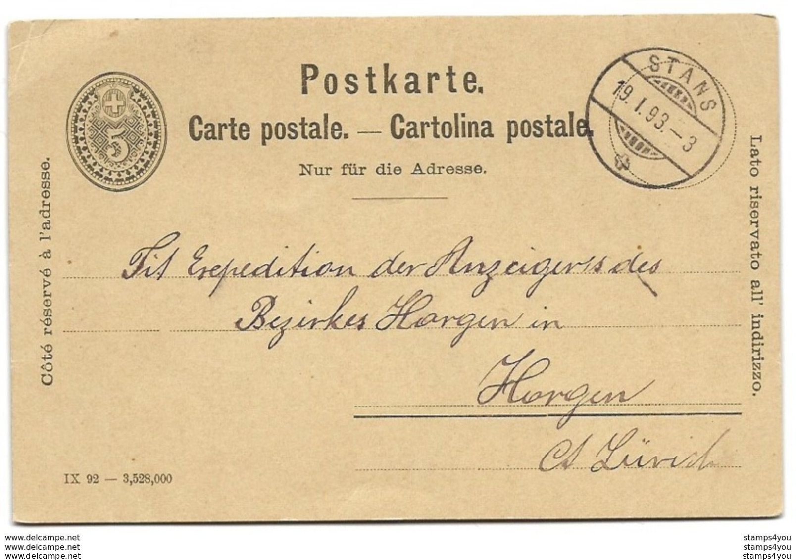 161 - 7 - Entier Postal Avec Superbe  Cachet à Date Stans 1893 - Interi Postali