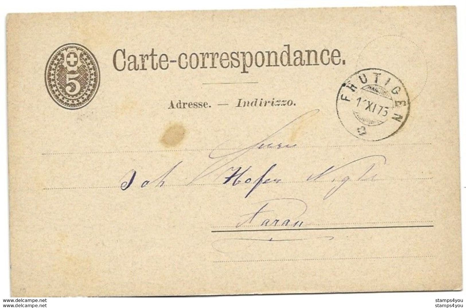 27 - 86 - Entier Postal Avec Superbe Cachet à Date Frutigen 1875 - Interi Postali