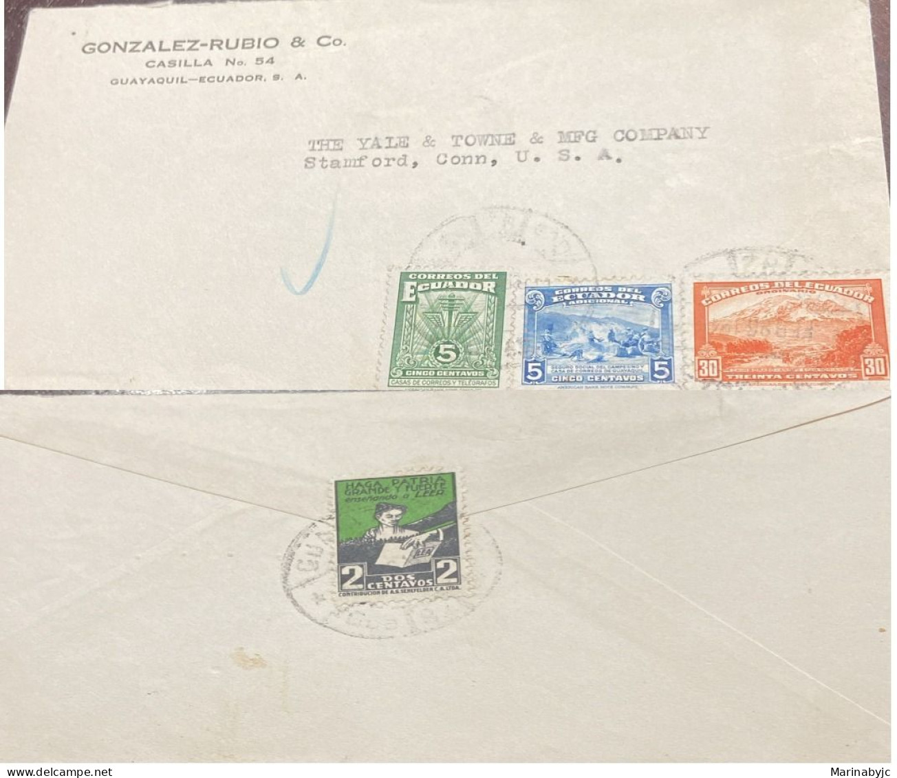 D)1950, ECUADOR, LETTER WITH CINDERELLA SENT TO THE U.S.A, WITH CHARITY STAMPS, MONTE CHIMBORAZO, MAKE THE COUNTRY GREAT - Equateur