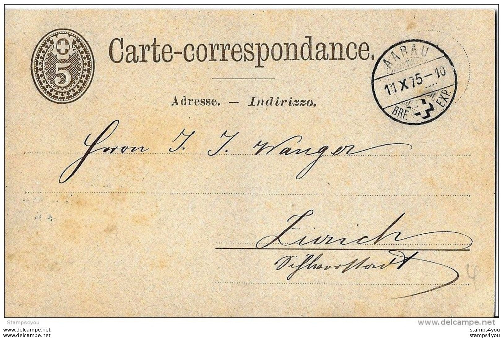 24-37 - Entier Postal 5cts Cachet à Date De Aarau 1875 - Interi Postali