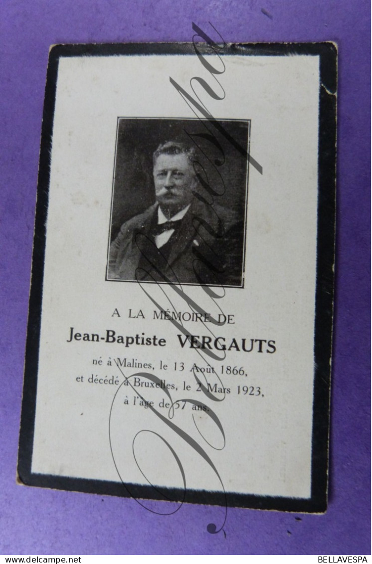 Jean-Baptiste VERGAUTS Mechelen 1866 -Bruxelles Brussel 1923 Link VAN DEN DRIESSCHE - Todesanzeige