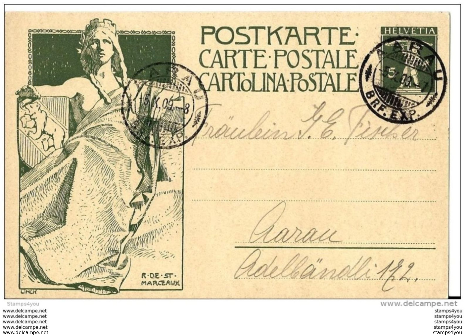 24-27 - Entier Postal  5cts Avec Cachets à Date D'Aarau 1909 - Interi Postali