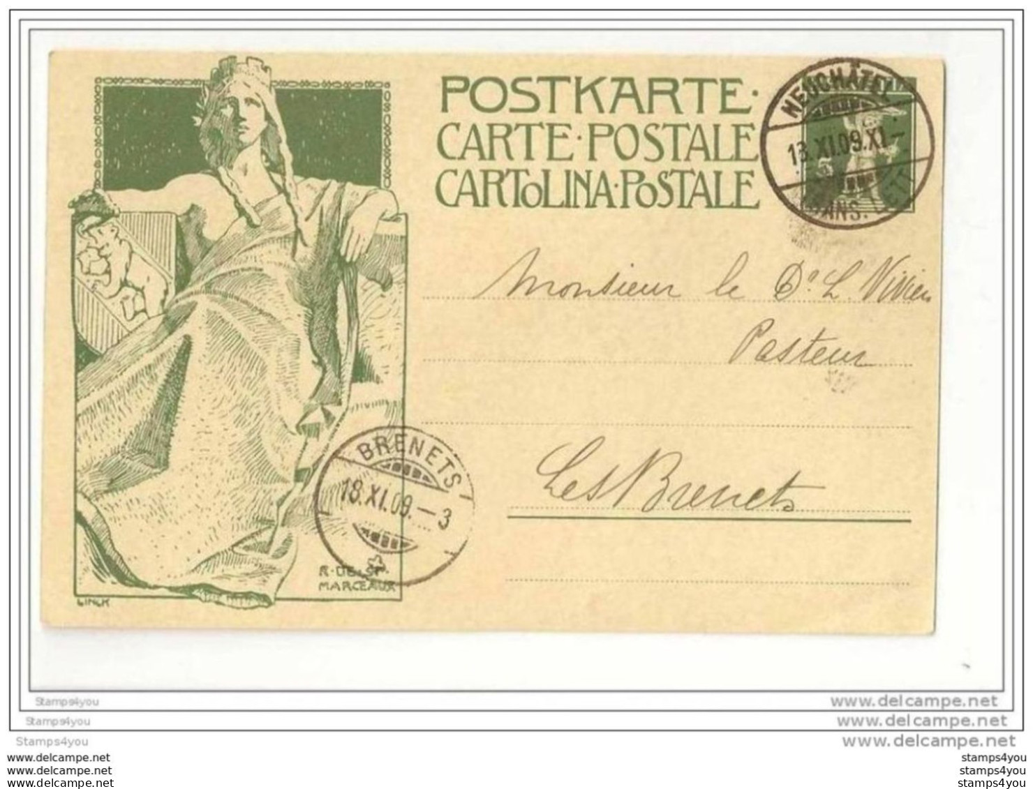 88 - 62 - Entier Postal Envoyé De Neuchâtel Aux Brenets 1909 - Superbes Cachets - Interi Postali