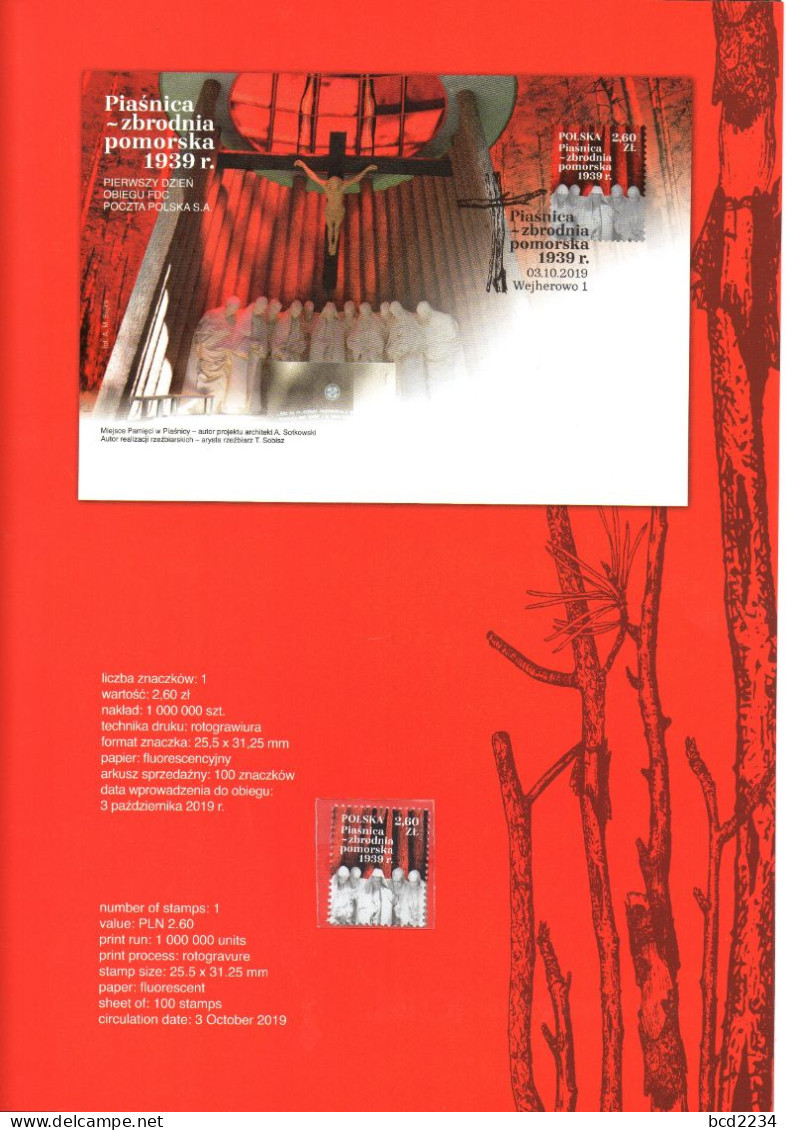 POLAND 2019 LIMITED EDITION FOLDER: PIASNICA WEJHEROWO CRIME WW2 1939 NAZI GERMANY EXTERMINATION POLISH INTELLIGENCIA - Lettres & Documents