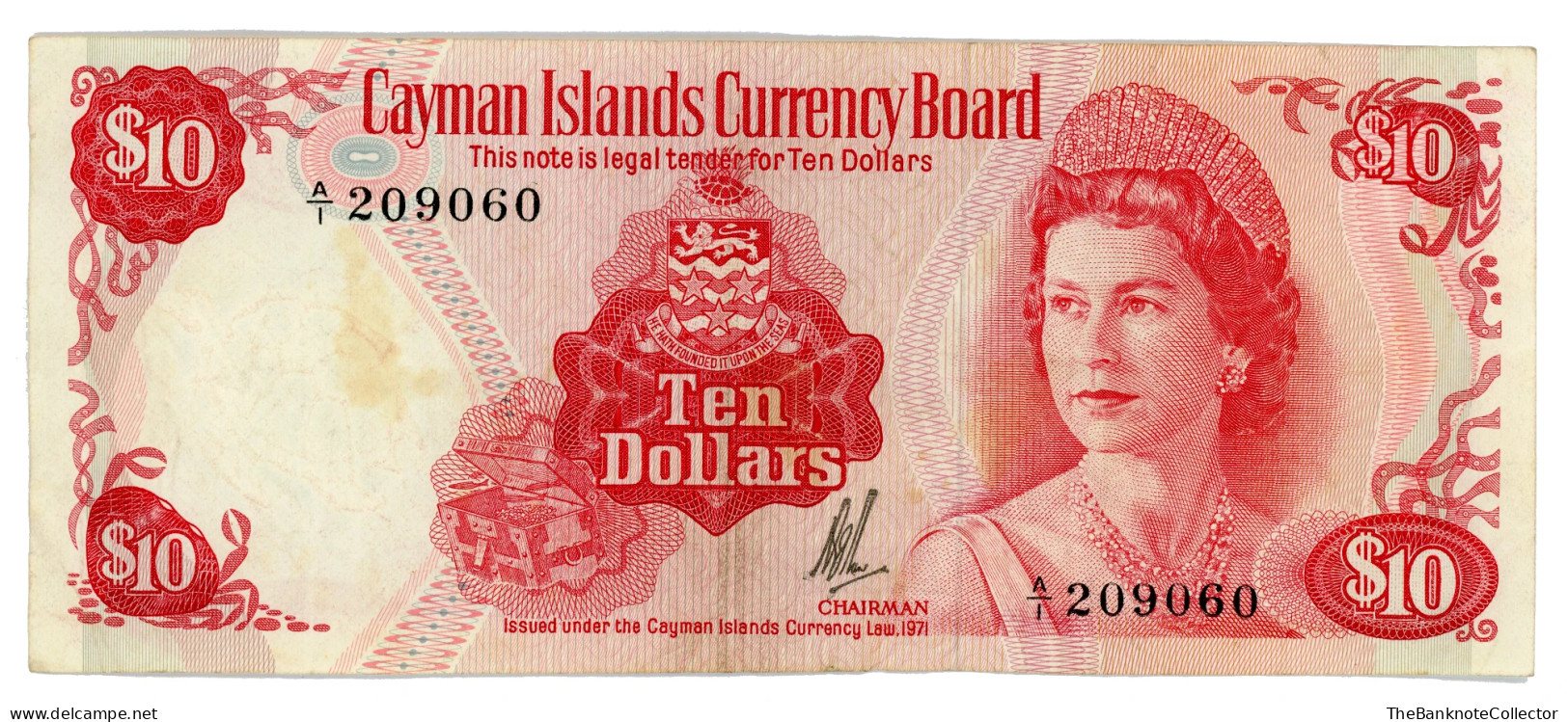 Cayman Islands 10 Dollars 1974 Series QEII P-7 Very Fine - Kaaimaneilanden