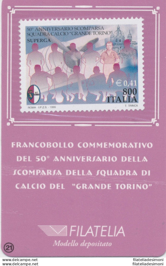 1999 Italia - Repubblica , Tessera Filatelica , Grande Torino,  0,41 € - Tessere Filateliche