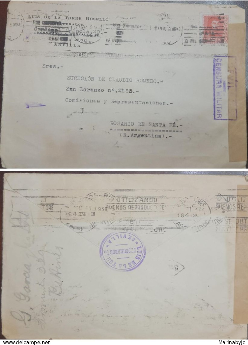 D)1938, ECUADOR, LETTER WITH ATTORNEY LUIS DE L ATORRE SEVILLA STAMP, SENT TO ARGENTINA, MILITARY CENSORSHIP, VF - Equateur