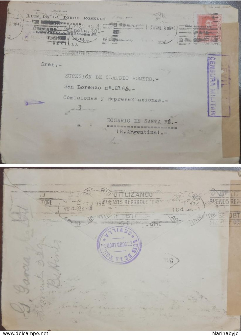 D)1938, ECUADOR, LETTER WITH ATTORNEY LUIS DE L ATORRE SEVILLA STAMP, SENT TO ARGENTINA, MILITARY CENSORSHIP, VF - Ecuador