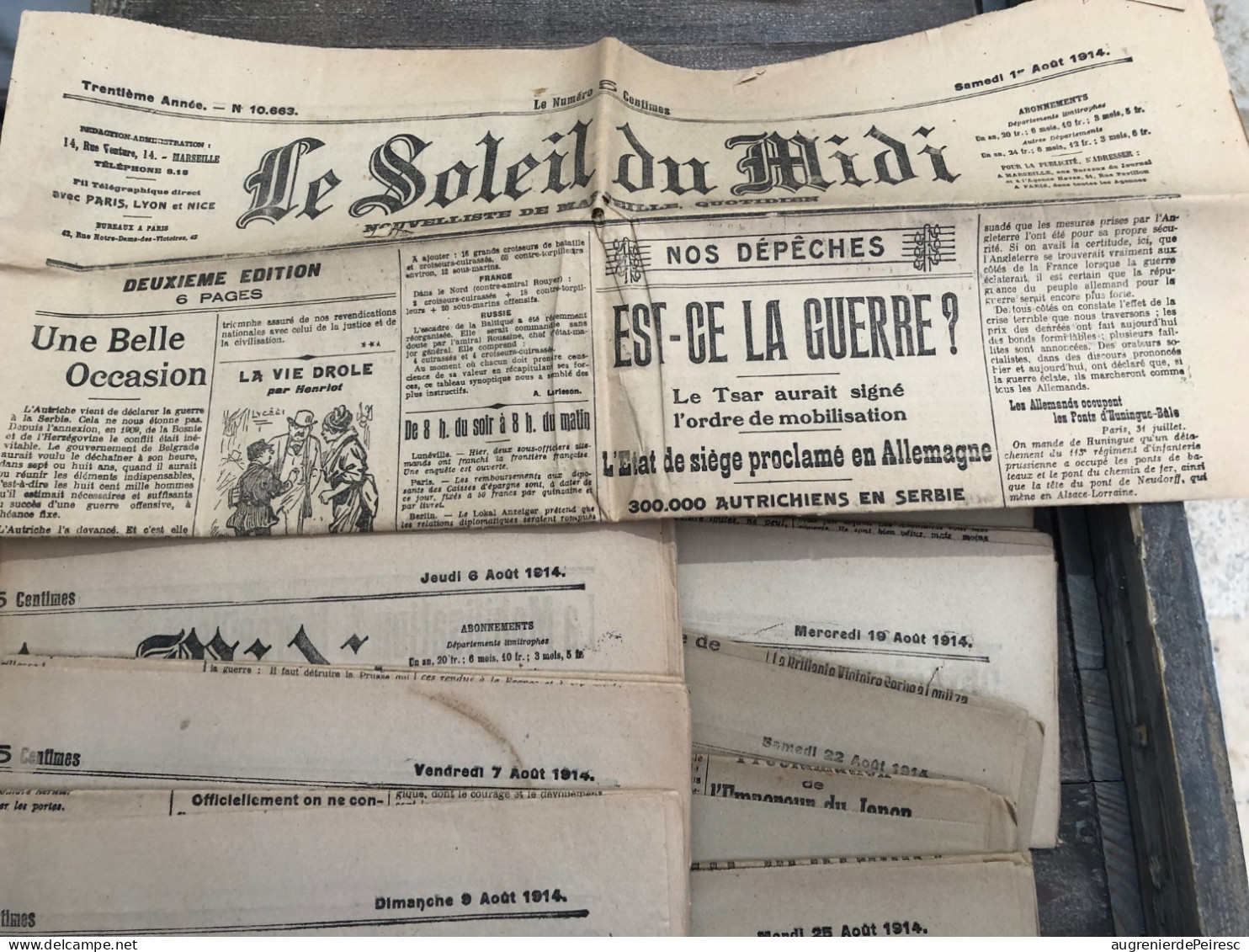 Lot De 15 Journaux Originaux D'août 1914 Le Soleil Du Midi - 1914-18