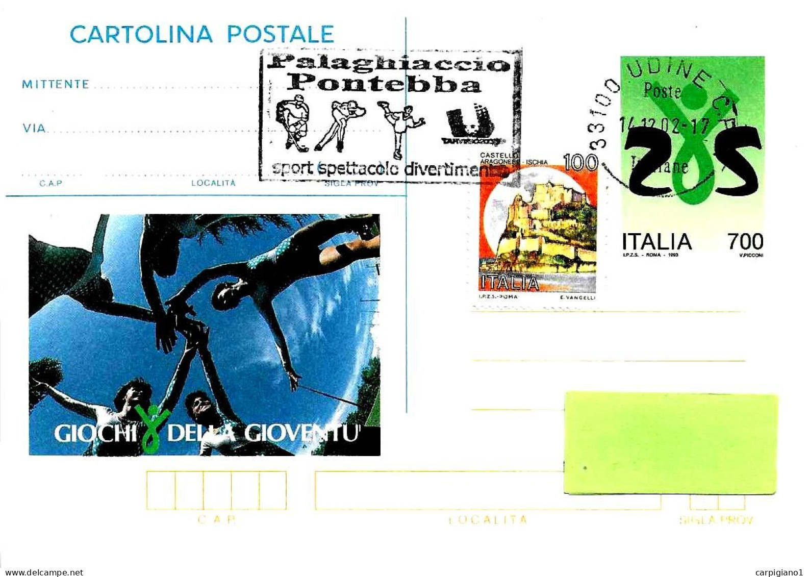 ITALIA ITALY - 2002 UDINE Palaghiaccio Pontebba Hockey Pattinaggio Velocità E Artistico Su Cartolina Postale -7630 - 2001-10: Storia Postale