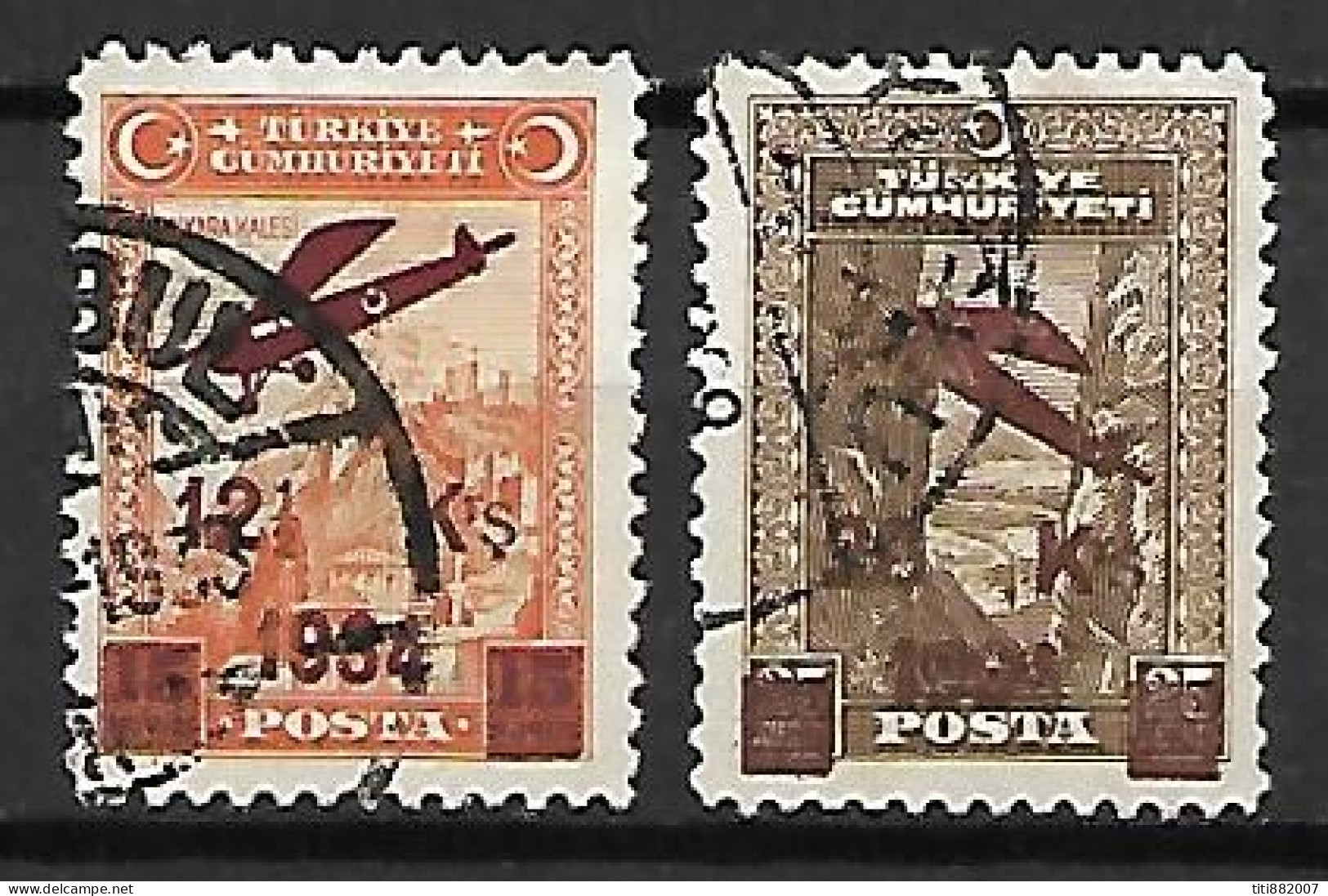 TURQUIE    -    1934.     Y&T N° 2 / 3 Oblitérés.  Surcharge Avion - Poste Aérienne