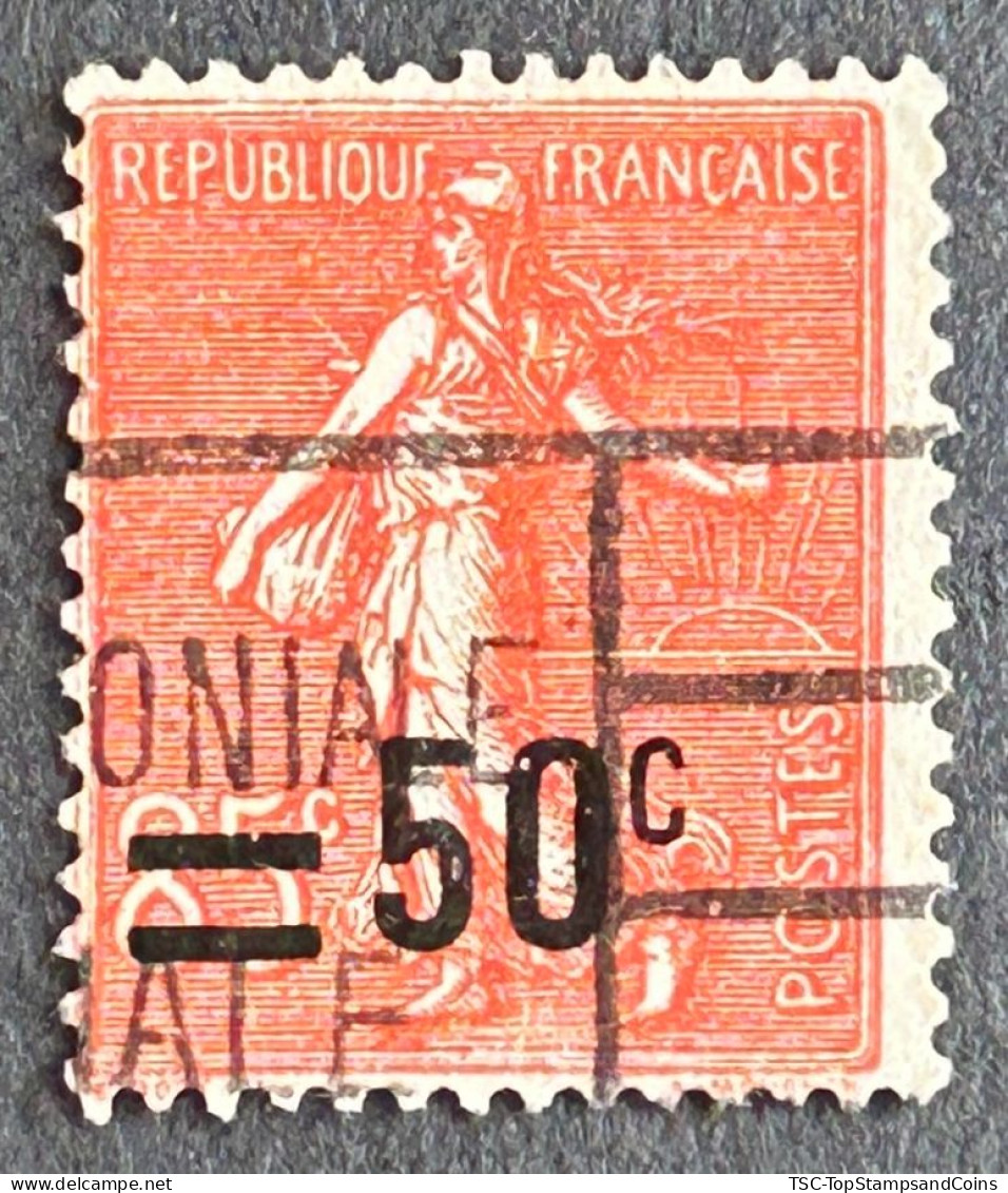 FRA0221U2 - Type Semeuse Lignée à Inscriptions Grasses - 50c S/ 85c Red Used Stamp - 1927 - France YT 221 - 1903-60 Semeuse Lignée