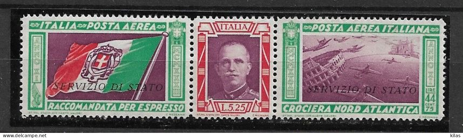 ITALY 1933 Airmail  Balbo Squadron, Triptique , Overprint  SERVIZIO STATO  MNH - Luchtpost