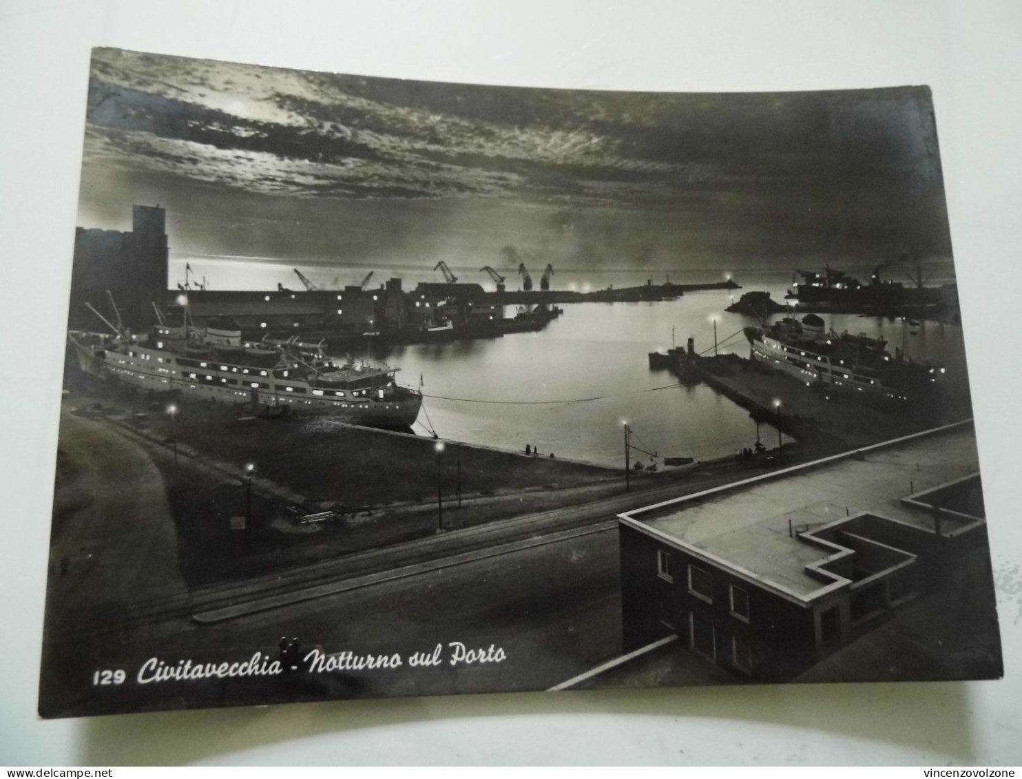 Cartolina Viaggiata "CIVITAVECCHIA Notturno Sul Porto"  1956 - Civitavecchia