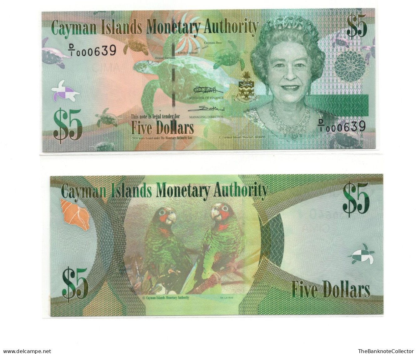 Cayman Islands 5 Dollars 2010 QEII P-39 UNC Low Serial Number - Cayman Islands