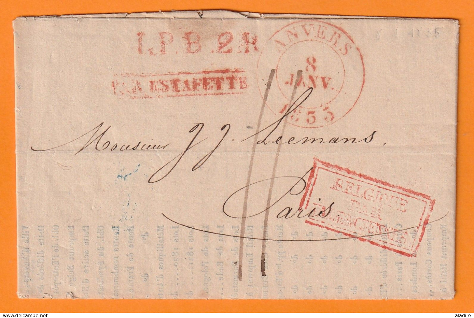 1835 - Lettre PAR ESTAFETTE + Cours De La Bourse D'Anvers - Lettre Pliée Vers Paris, France - Entrée Valenciennes - 1830-1849 (Belgique Indépendante)