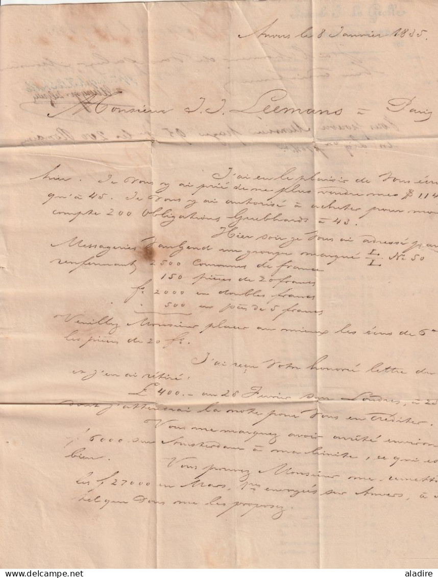 1835 - Lettre PAR ESTAFETTE + cours de la Bourse d'Anvers - lettre pliée vers Paris, France - entrée Valenciennes