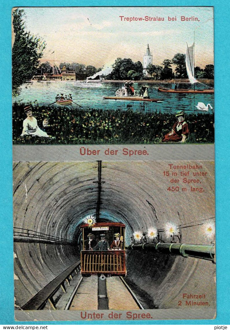 * Treptow Stralau (Berlin - Deutschland) * (Verlag Gross Berlin, Nr 118) Uber Der Spree, Canal, Tunnelbahn, Tram, Old - Treptow