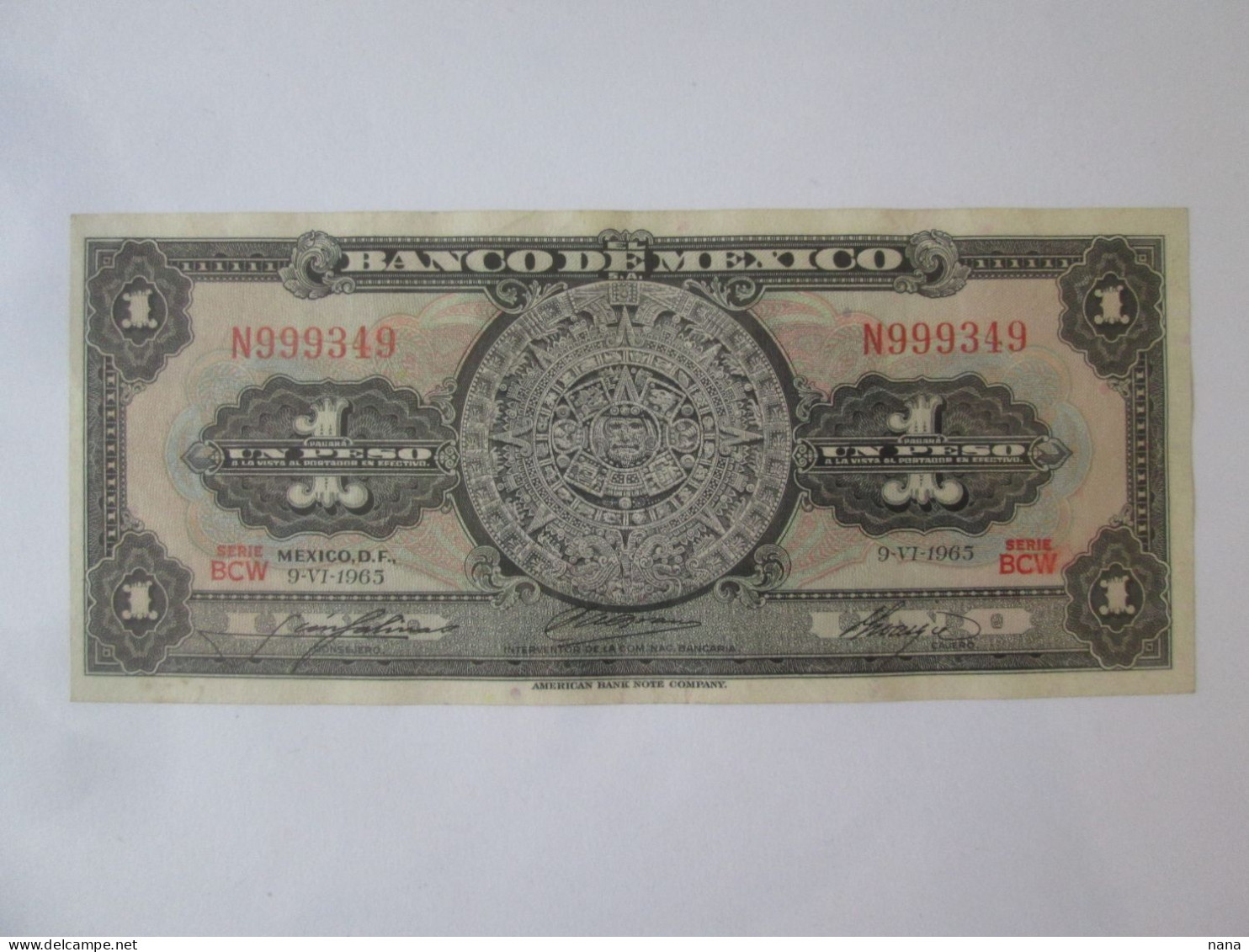 Mexico 1 Peso 1965 AUNC Banknote Serie:999349 See Pictures - Mexique