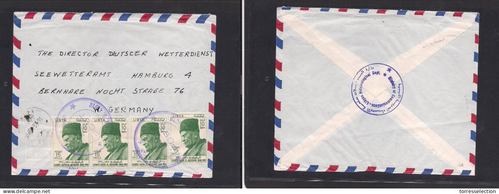 LIBIA. 1961 (16 Sept) GPO - West Germany. Air Multifkd Env, Lilac Gov. Cachet Cancellation "POSTES" Of Meteorological De - Libye