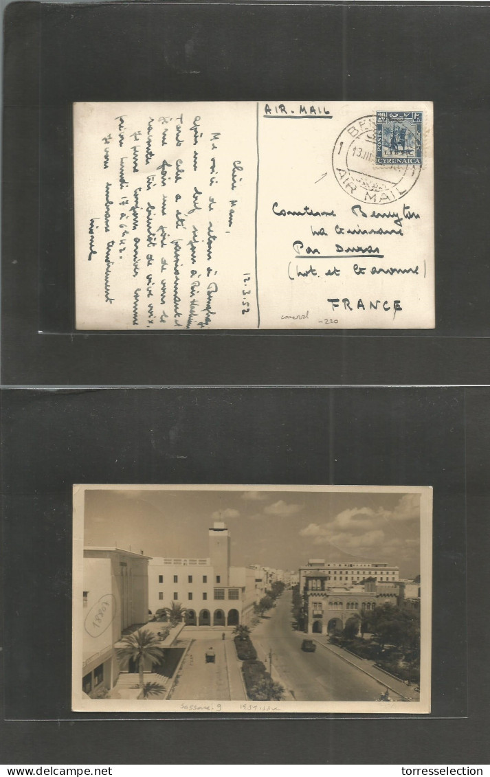 LIBIA. 1952 (12 March) Cyrenaica - Bengassi - France, Garonne. Air Single Fkd Photo Card. VF + Rate. Comercial. - Libyen