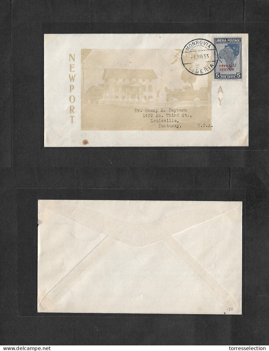 LIBERIA. 1933 (1 Dec) Monrovia - USA, Kentucky, Louisville. Illustrated Fkd Envelope, Official Ovptd Stamp. VF. - Liberia