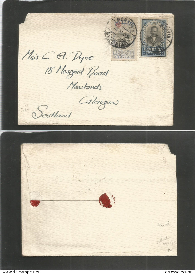 LIBERIA. 1926 (10 Nov) Monrovia - Scotland, Glasgow. Mixed Usage. Multifkd Env. Fine. - Liberia