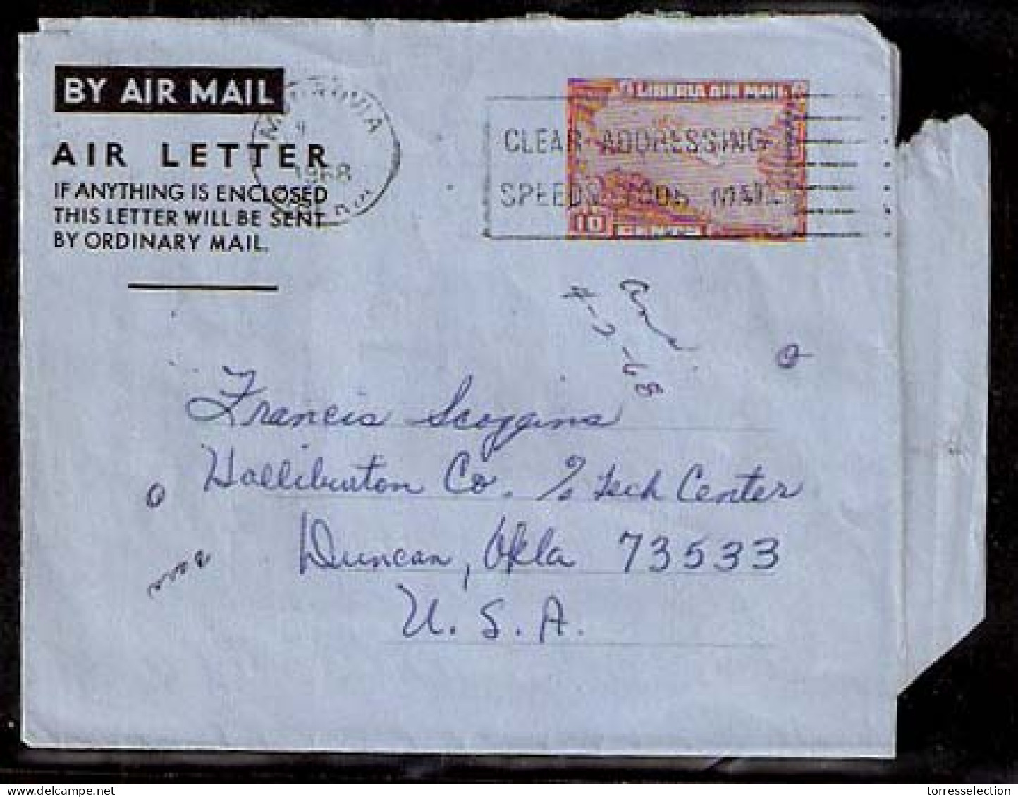 LIBERIA. 1968. Monrovia - USA. Aerograme + Used. Scarce. - Liberia