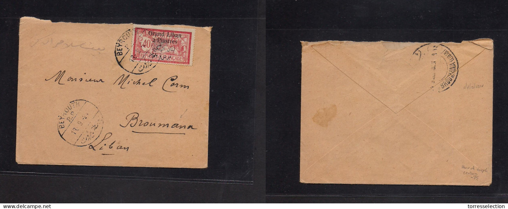 LEBANON. 1924 (13 Sept) Beyrouth - Broumana. Local Fkd. Grand Liban Ovptd Envelope, Tied Bilingual Cachet. Fine With Con - Lebanon